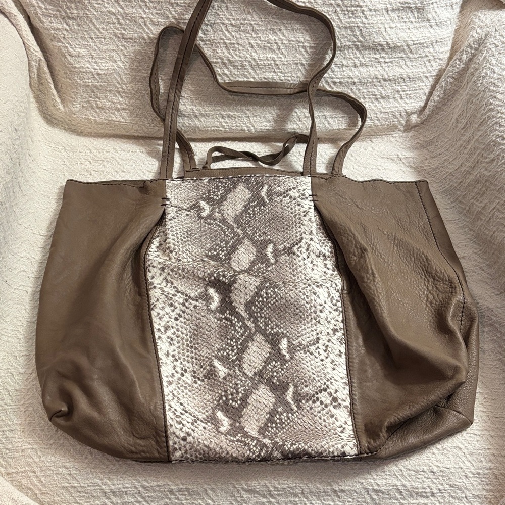 Kooba Taupe Brown and Snake skin leather Women's Tote/Purse lightweight unlined
